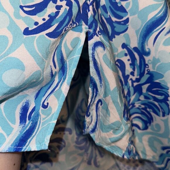 Lilly Pulitzer L Keona White Royal Bennett Blue Flounce Sleeve Tunic - Picture 10 of 15